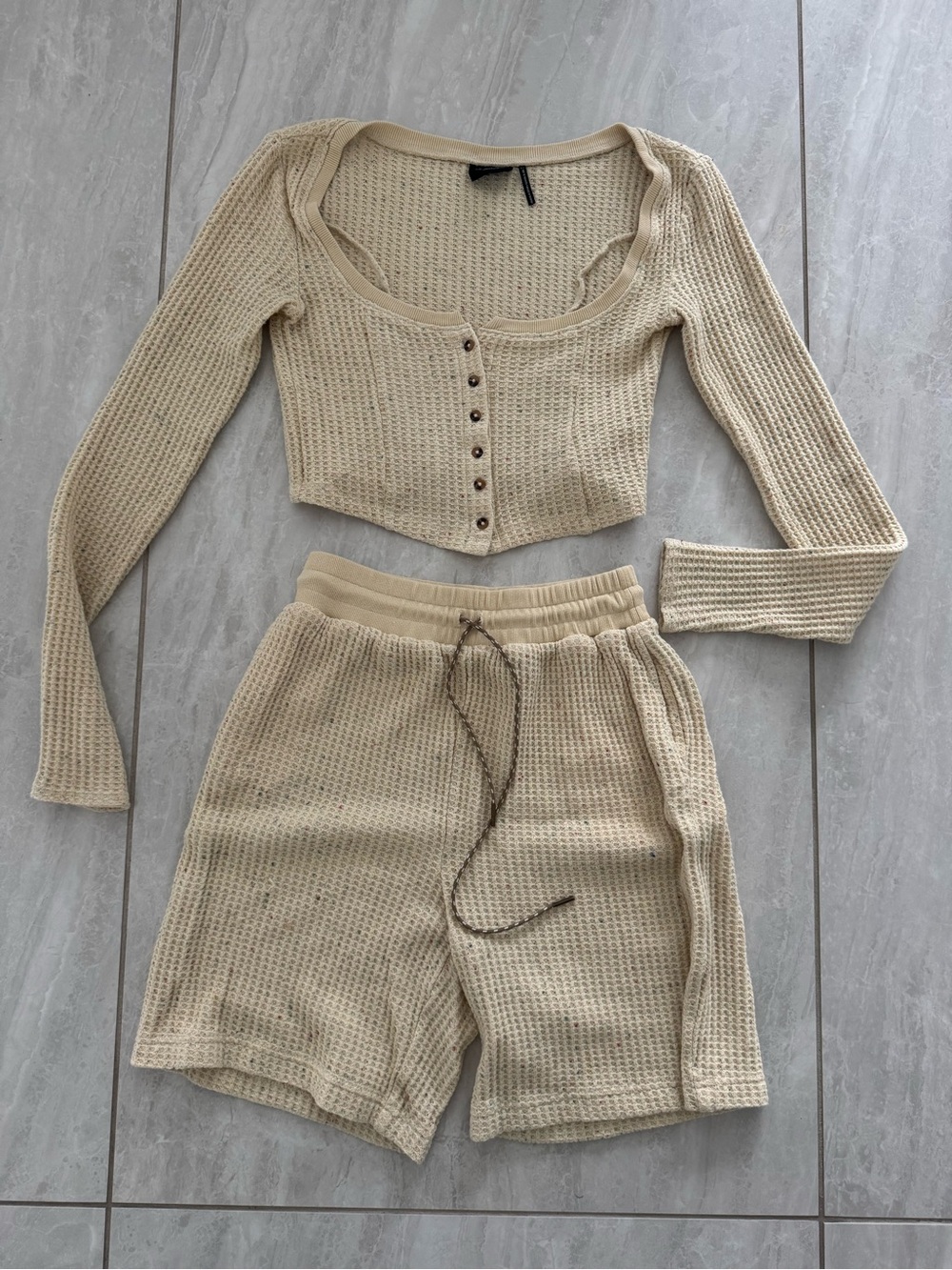 Out from under Beige Waffle Knit Crop Top & Shorts Set